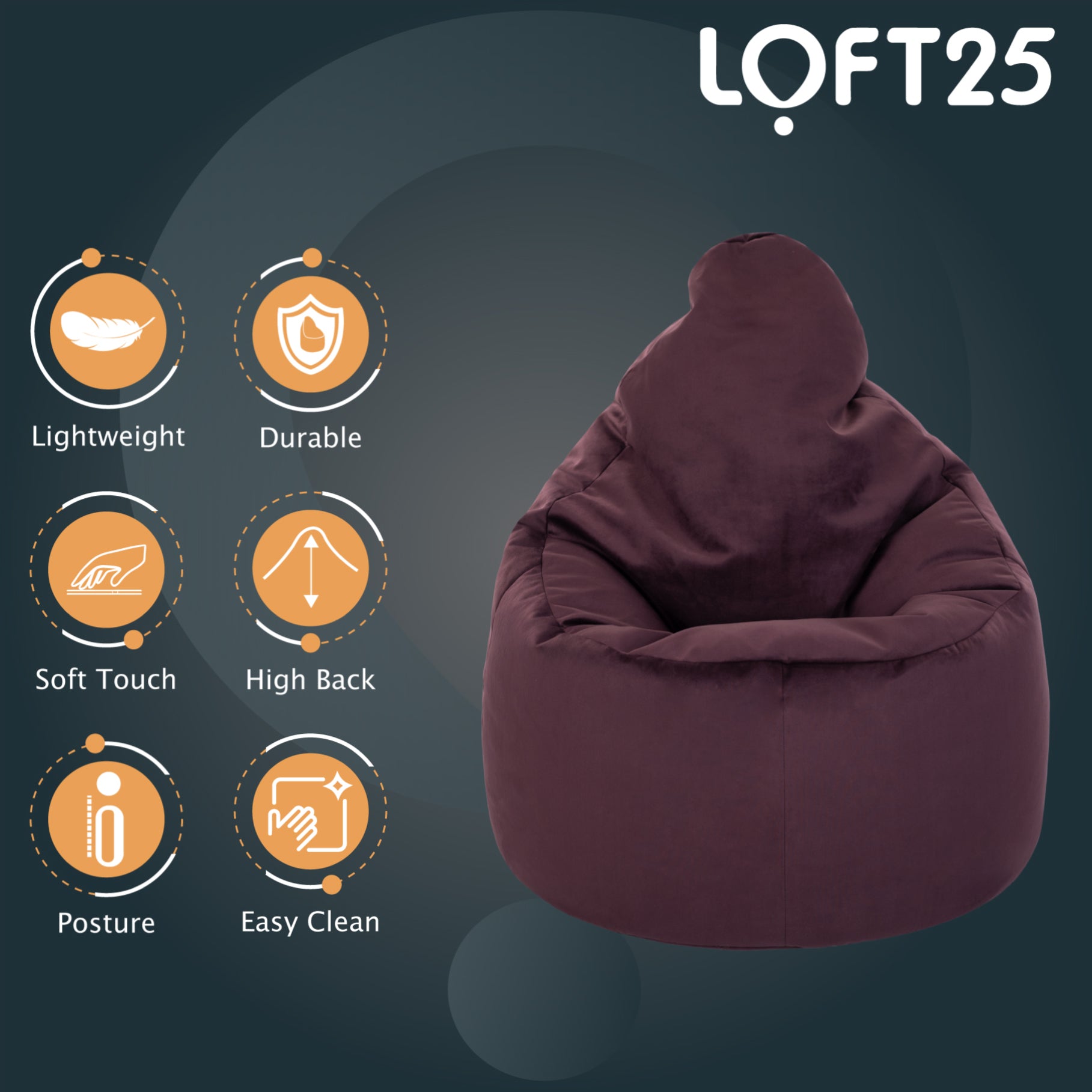 Loft 25 Capriccio Velvet Bean Bag Chair