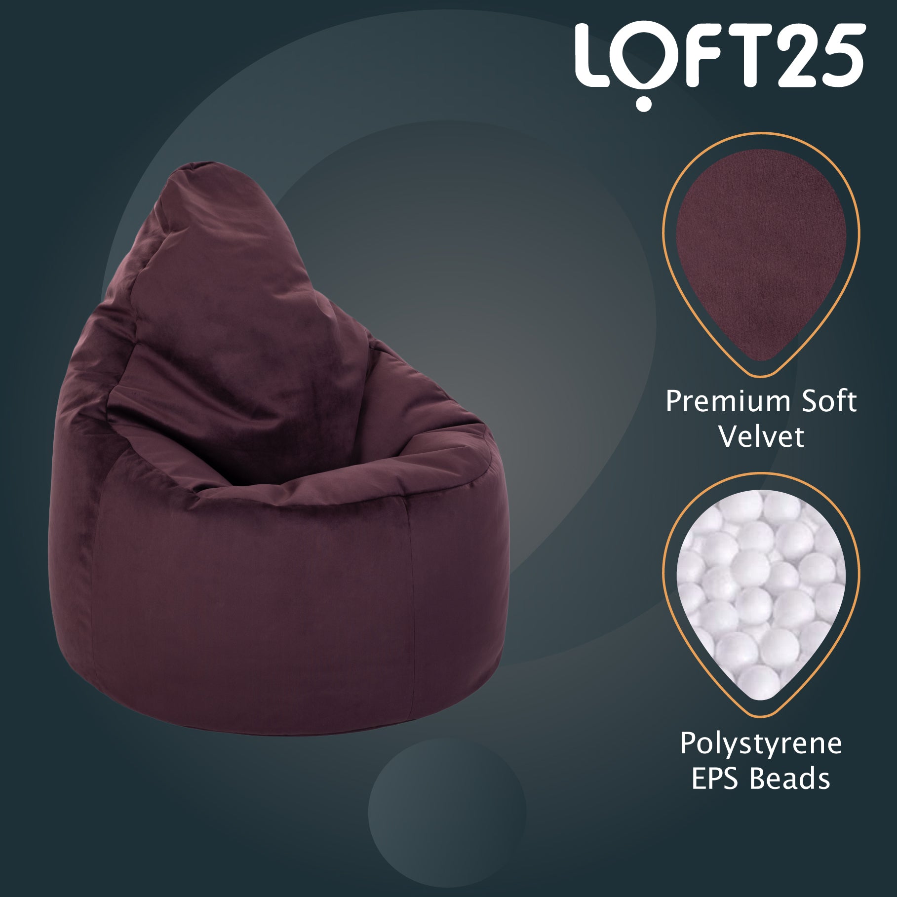 Loft 25 Capriccio Velvet Bean Bag Chair