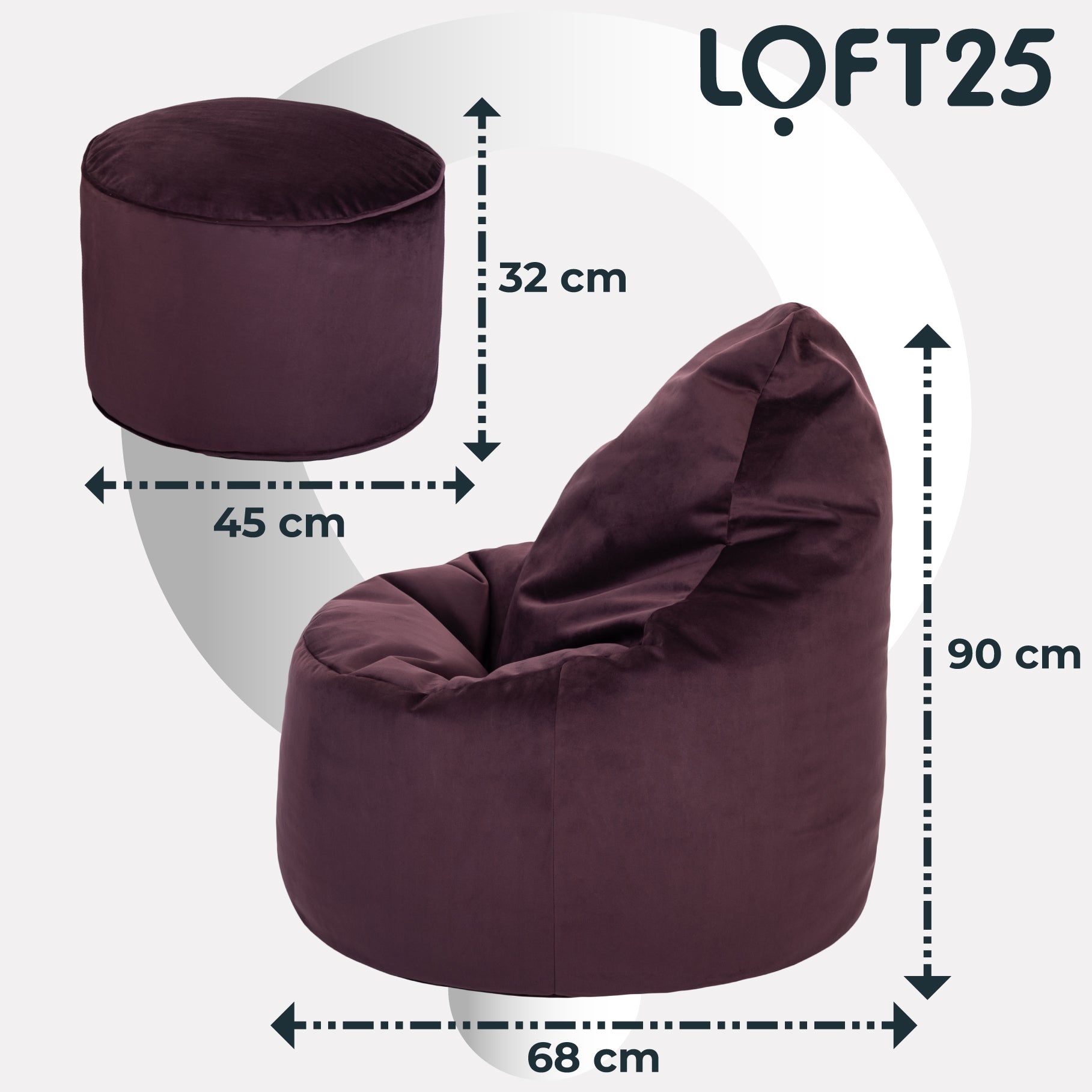 Loft 25 Capriccio Velvet Bean Bag Chair With Footstool