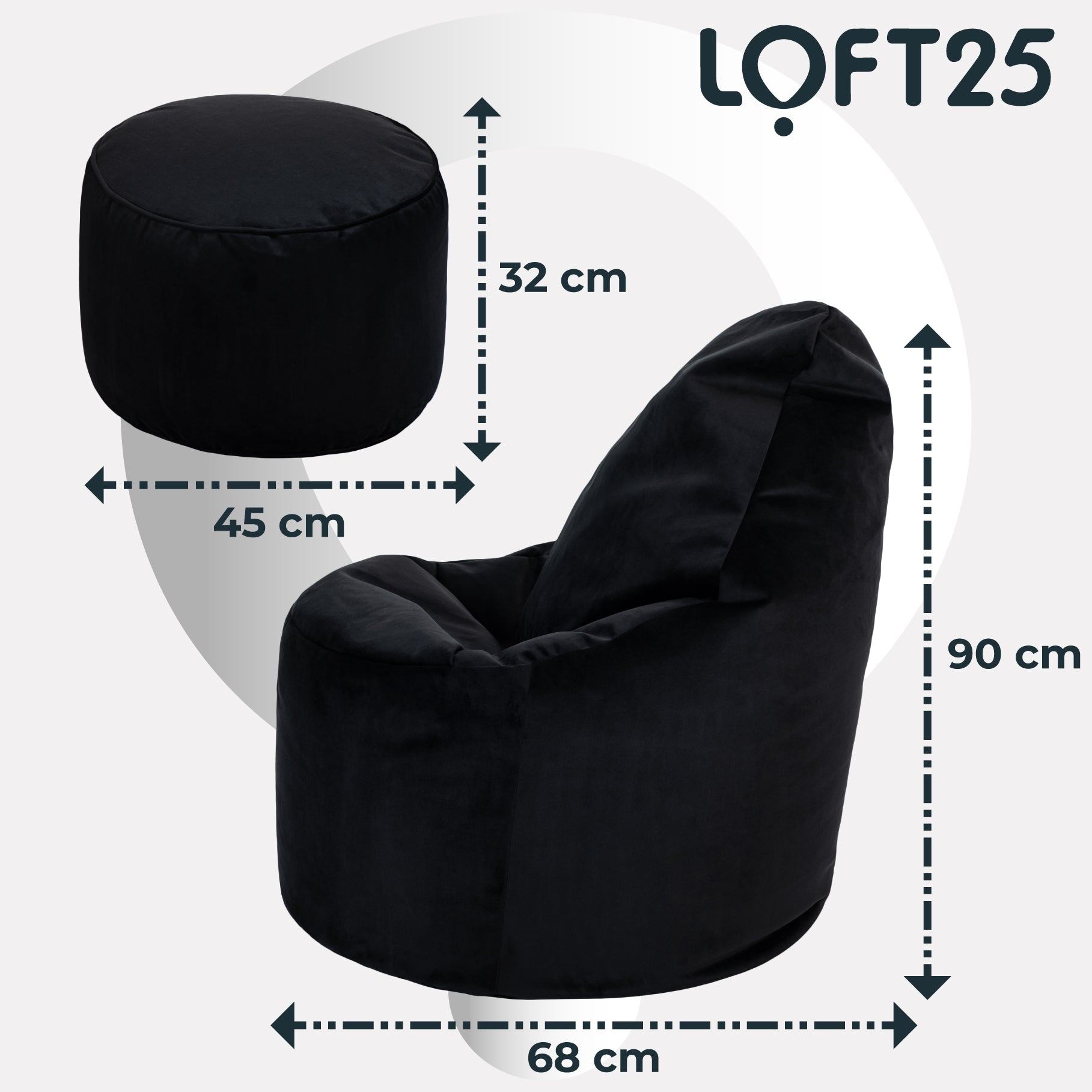 Loft 25 Capriccio Velvet Bean Bag Chair With Footstool