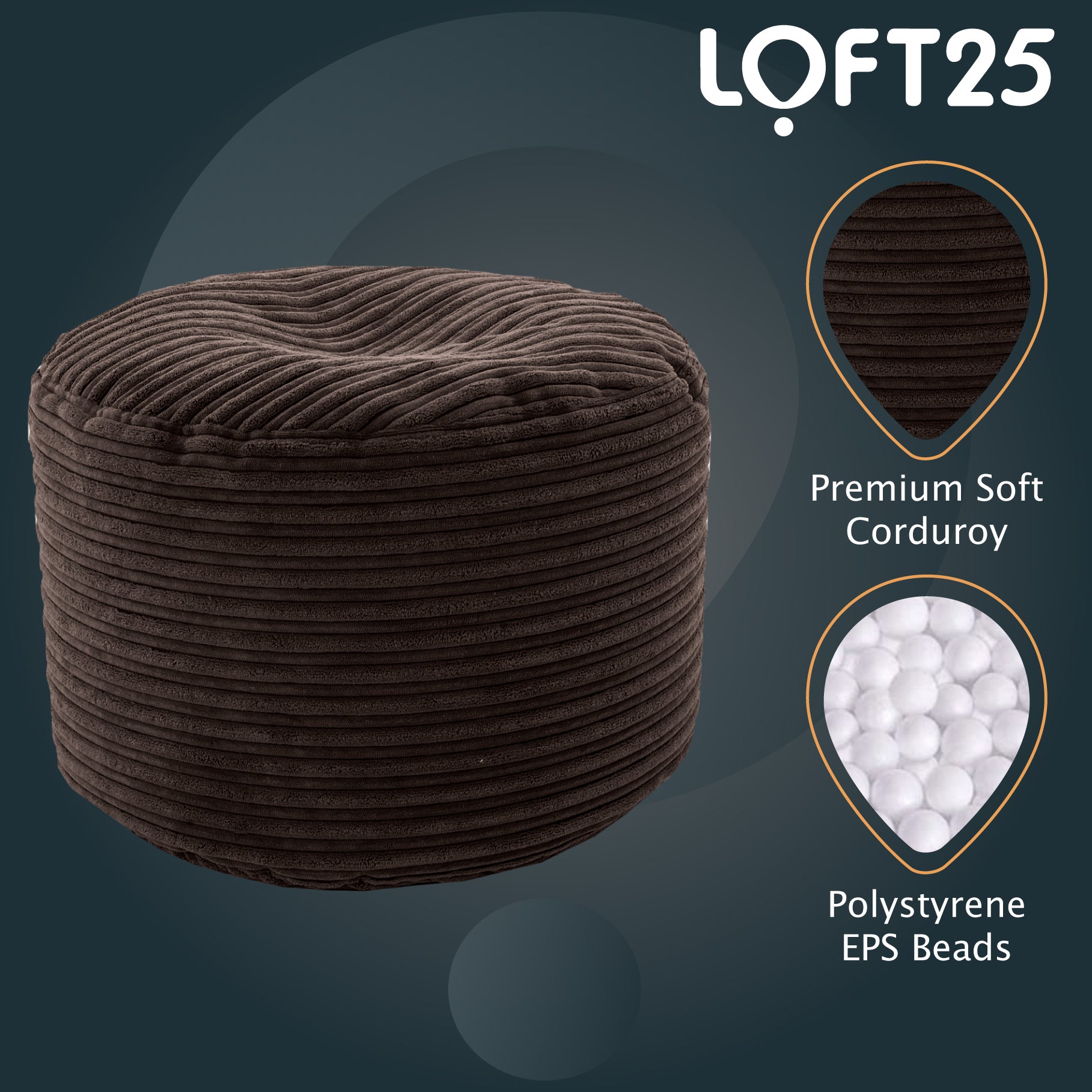 Loft 25 Bean Bag Jumbo Cord Round Footstool