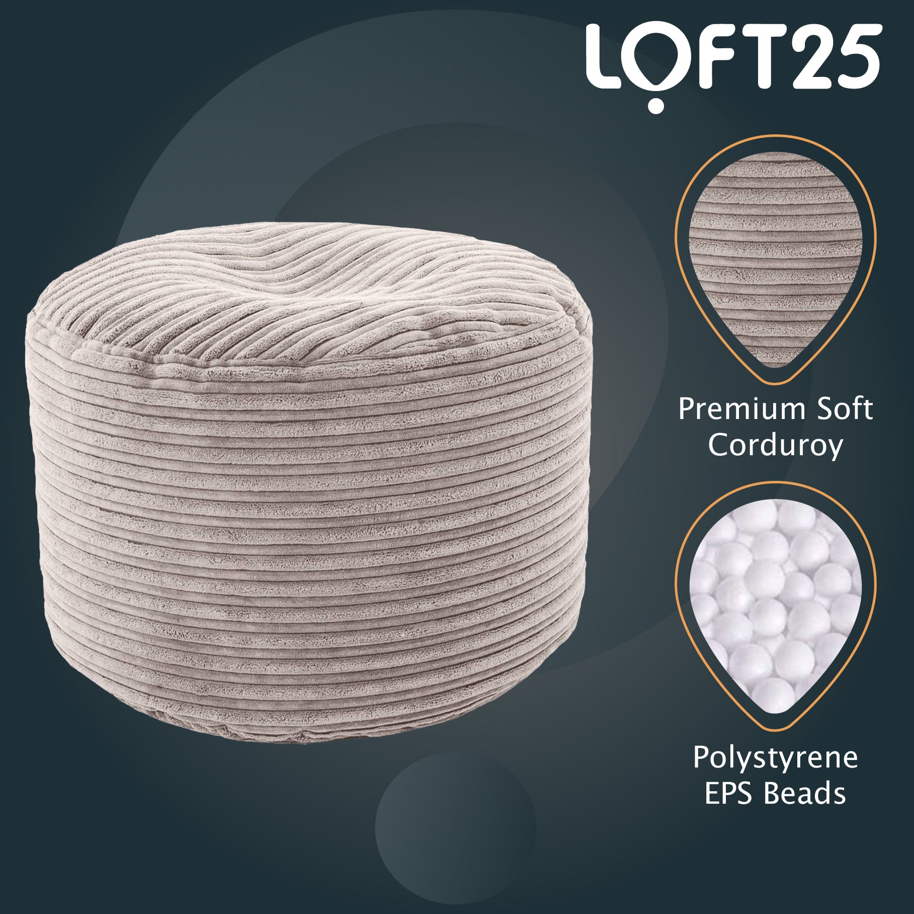 Loft 25 Bean Bag Jumbo Cord Round Footstool